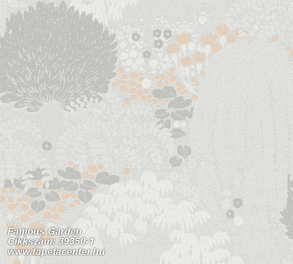 Természeti mintás,textil hatású,fehér,narancs-terrakotta,szürke,súrolható,vlies tapéta 